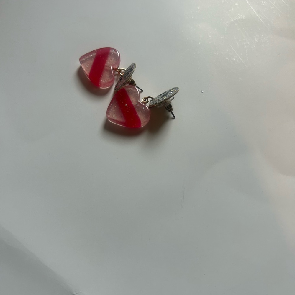 Heart-Shaped Red and Pink Earrings - Picture 5 of 7